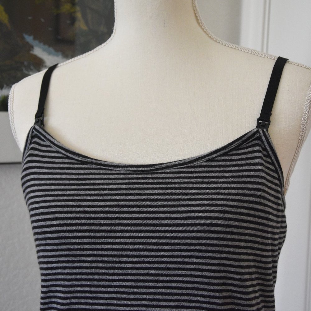 Motherhood Maternity Clip Down Nursing Cami Black Gray with Shelf Bra M